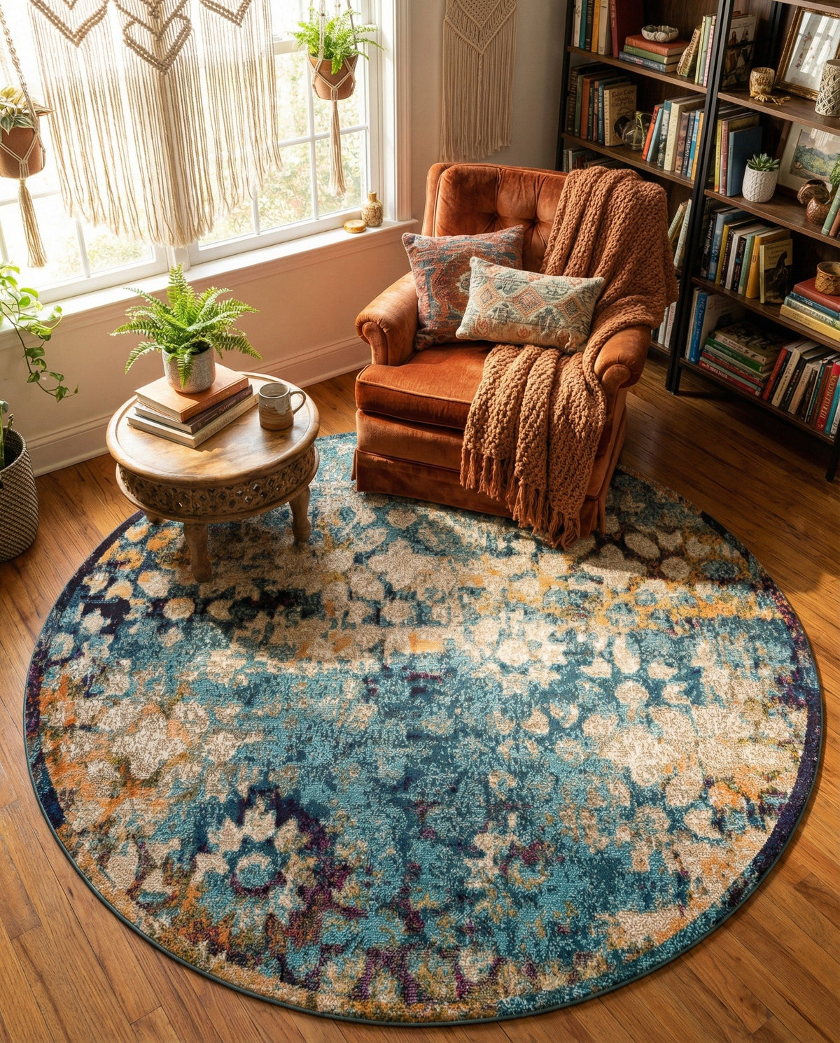 Venetian Tapestry Collection Area Rug - Murano Round Blue  lifestyle 152