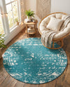 Brighton Stripes Collection Area Rug - Sussex (Turquoise) Round Turquoise  lifestyle 15
