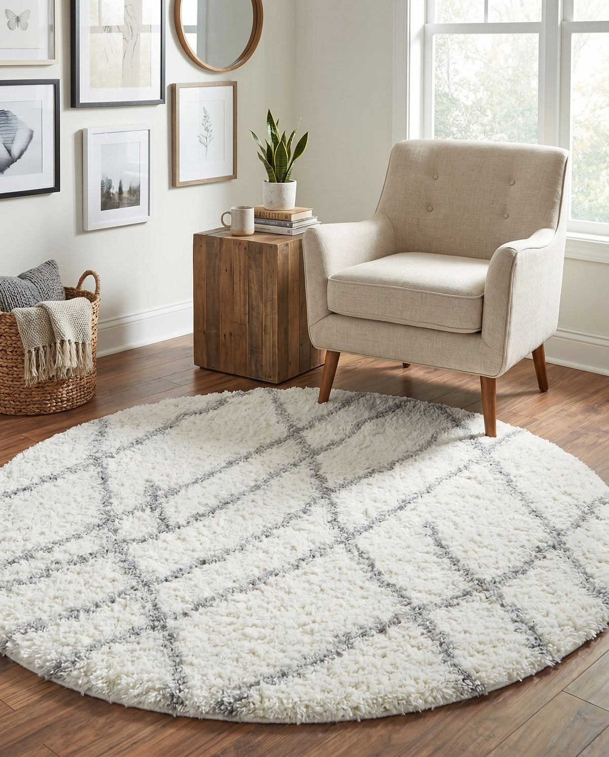 Cozy Haven Shag Collection Area Rug - Serenity (Ivory) Round Ivory  lifestyle 48