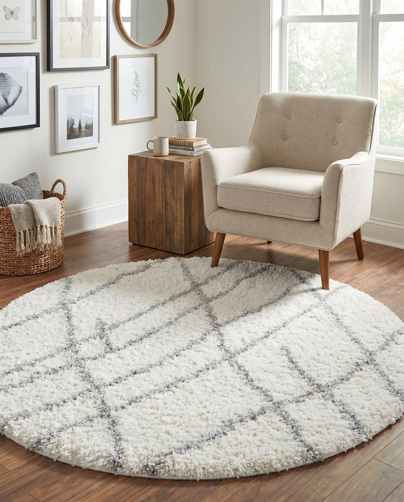 Cozy Haven Shag Collection Area Rug - Serenity (Ivory) Round Ivory  lifestyle 48