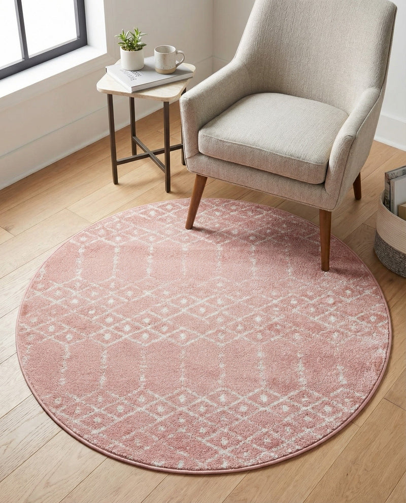 Marrakesh Lattice Collection Area Rug - Casablanca (Rose Pink) Round Rose Pink  lifestyle 59