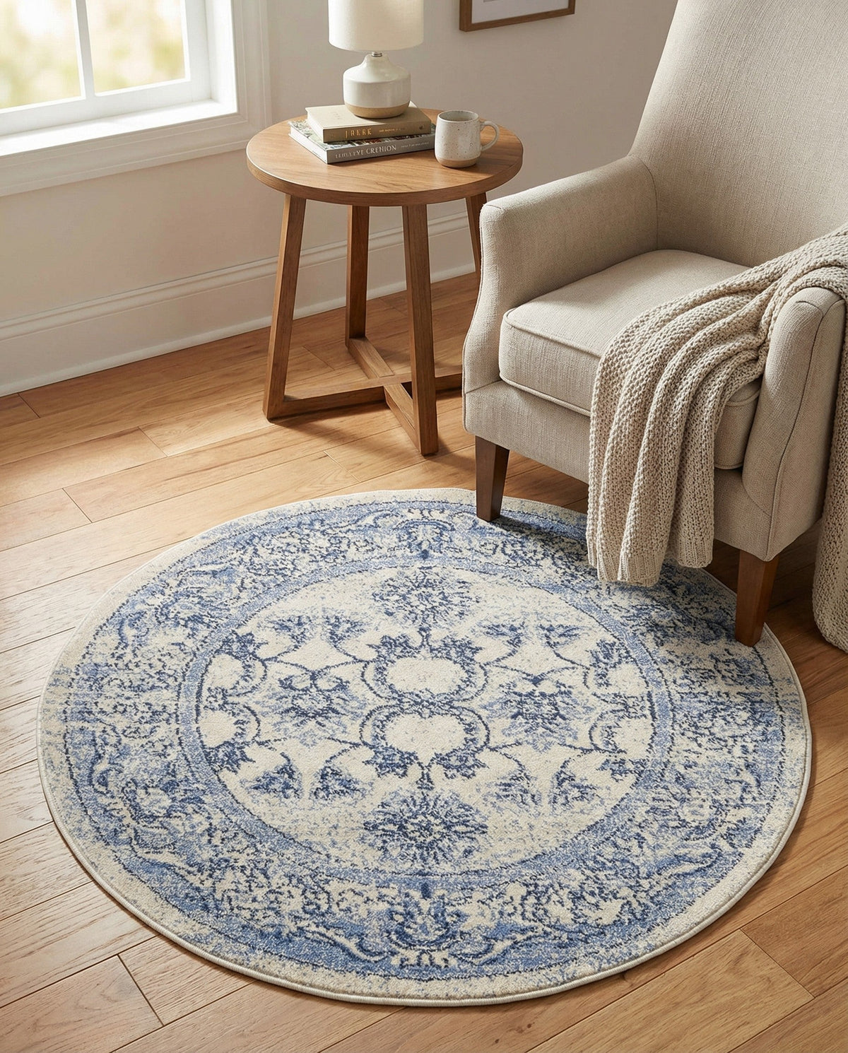 Horizon Collection Area Rug -  Meridian Round Ivory Blue  lifestyle 89