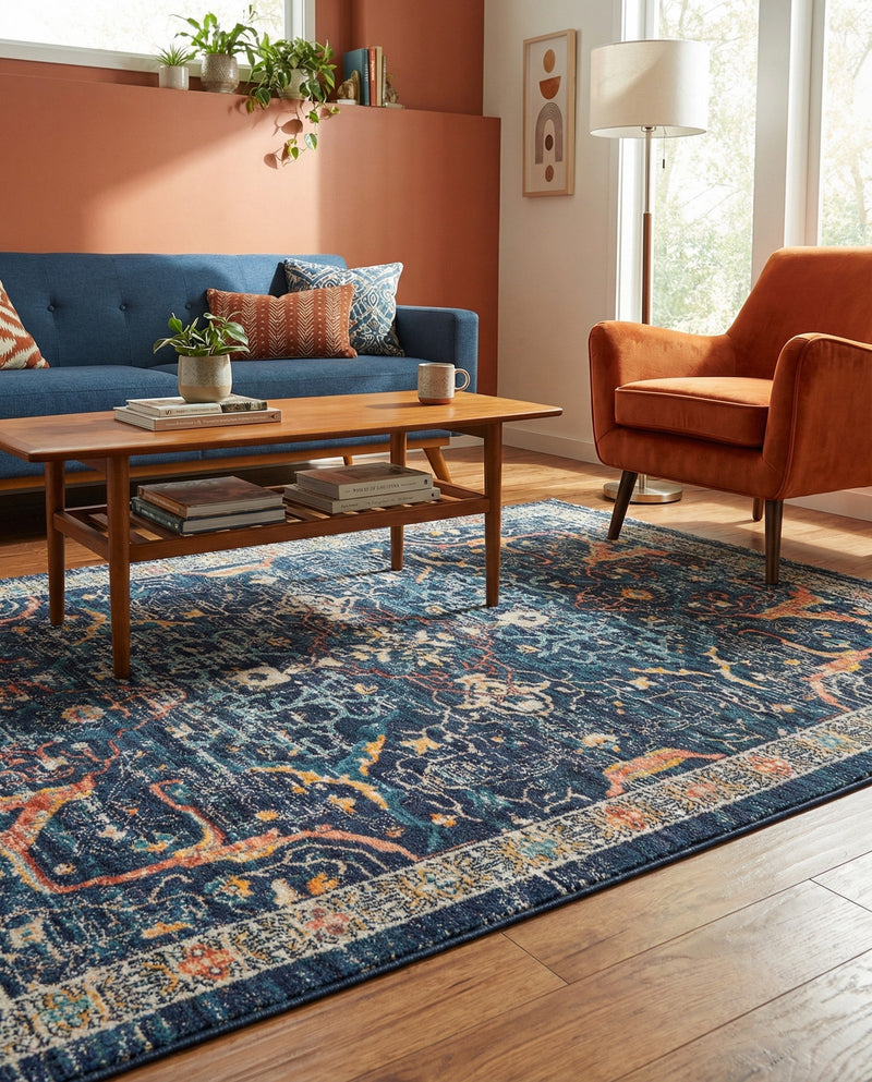 Seville Stripes Collection Area Rug -  Malaga (Navy Blue) Rectangle Navy Blue  lifestyle 16