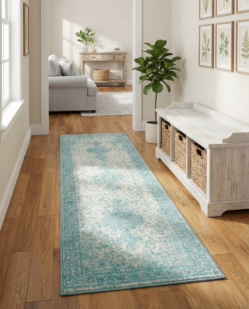 Dover Terrace Collection Area Rug - Marina (Aqua) Runner Aqua  lifestyle 60