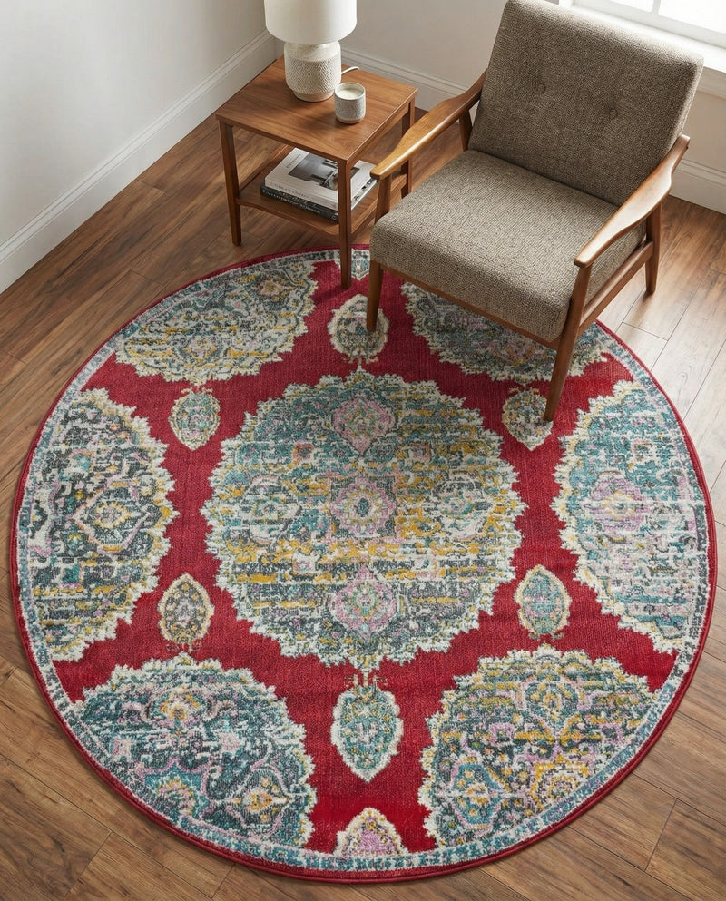 Arcadia Rugs Collection Area Rug -  Atlantis (Red) Round Red  lifestyle 51