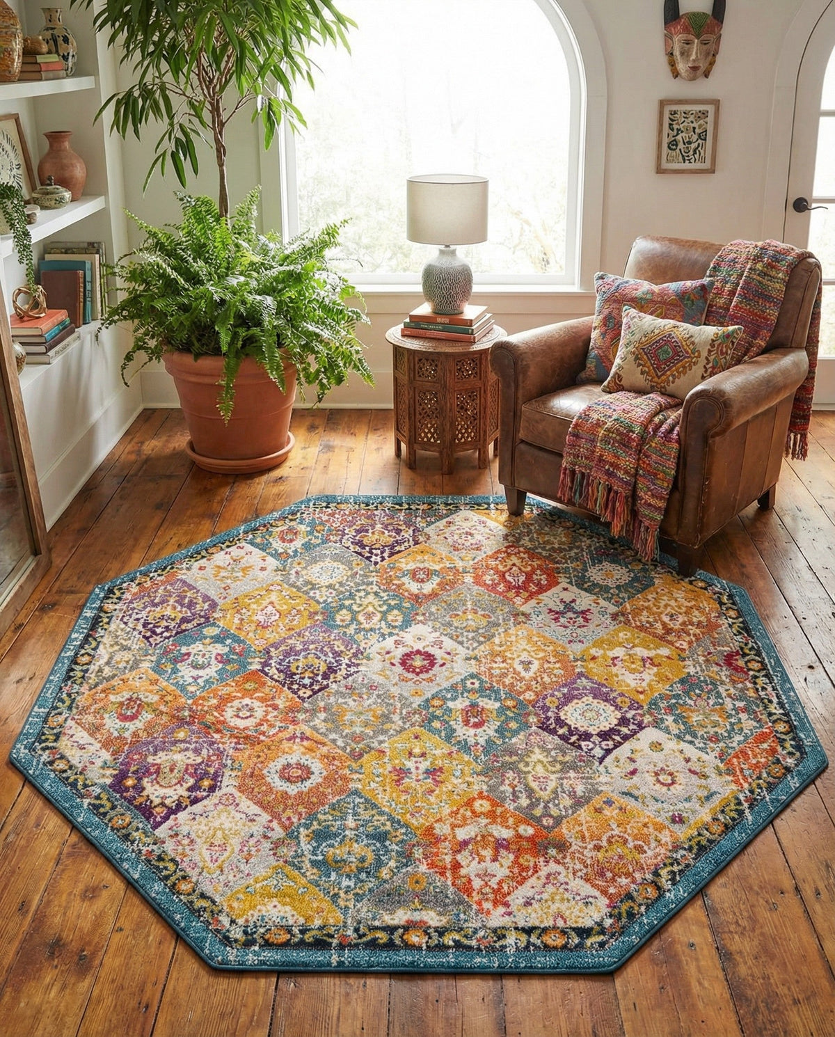 Brighton Terrace Collection Area Rug -  Rottingdean (Multi) Octagon Multi  lifestyle 106