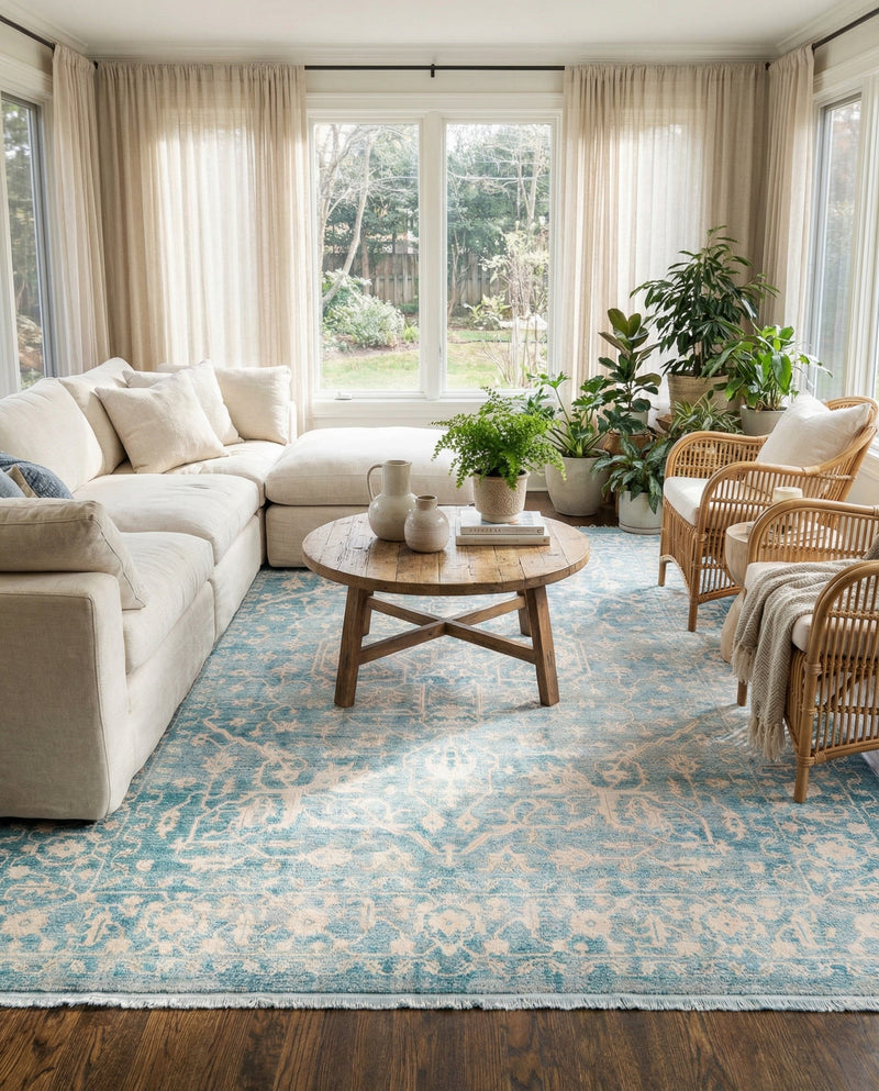 Rustic Charm Revival Collection Area Rug - Farmstead Rectangle Light Blue  lifestyle 31
