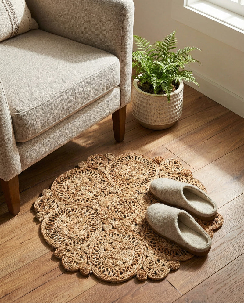 Woven Seaside Jute Collection Area Rug - Whittaker Round Natural  lifestyle 59