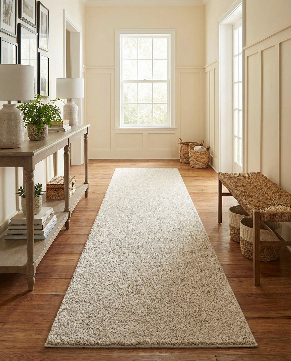 Solid Shag Seaside Collection Area Rug - Azure Cove (Ivory) Runner Ivory  lifestyle 93
