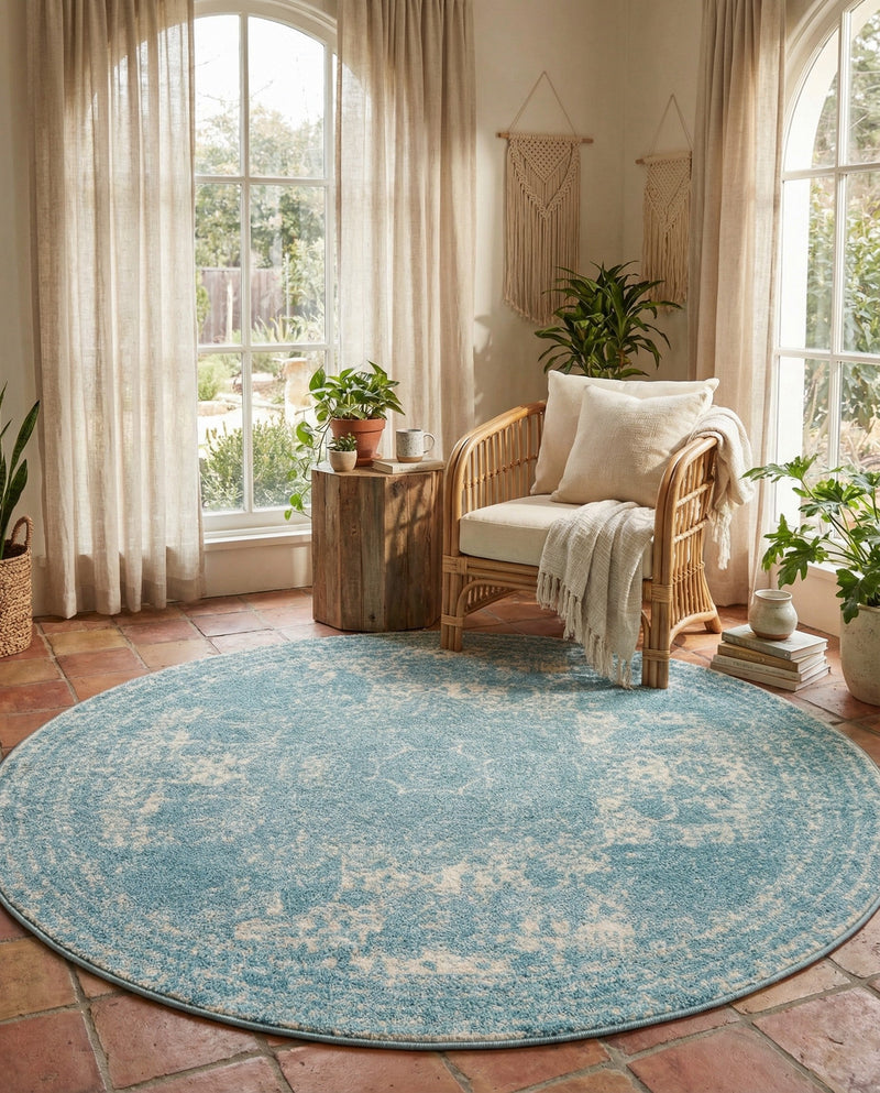 Dover Terrace Collection Area Rug -  Lagoon (Aqua) Round Aqua  lifestyle 42