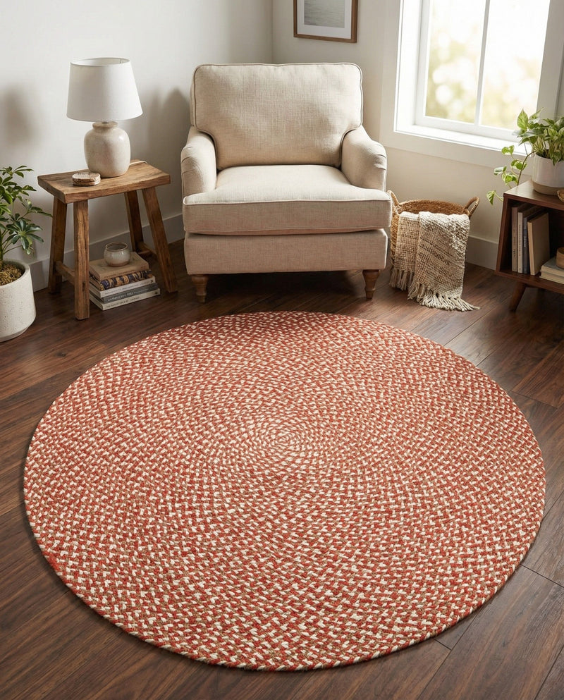 Highland Woven Jute Collection Area Rug - Glenmore (Rust Red) Round Rust Red  lifestyle 69