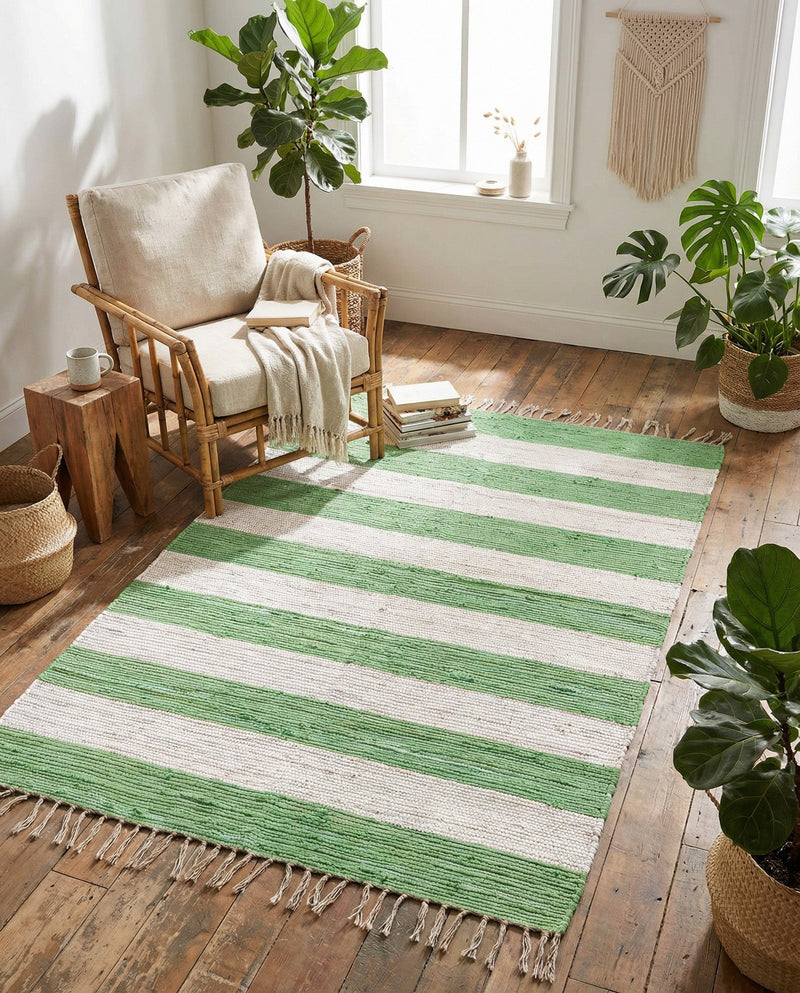 Tassel Trail Collection Area Rug - Pathway (Green and Ivory) Rectangle Green and Ivory  lifestyle 12
