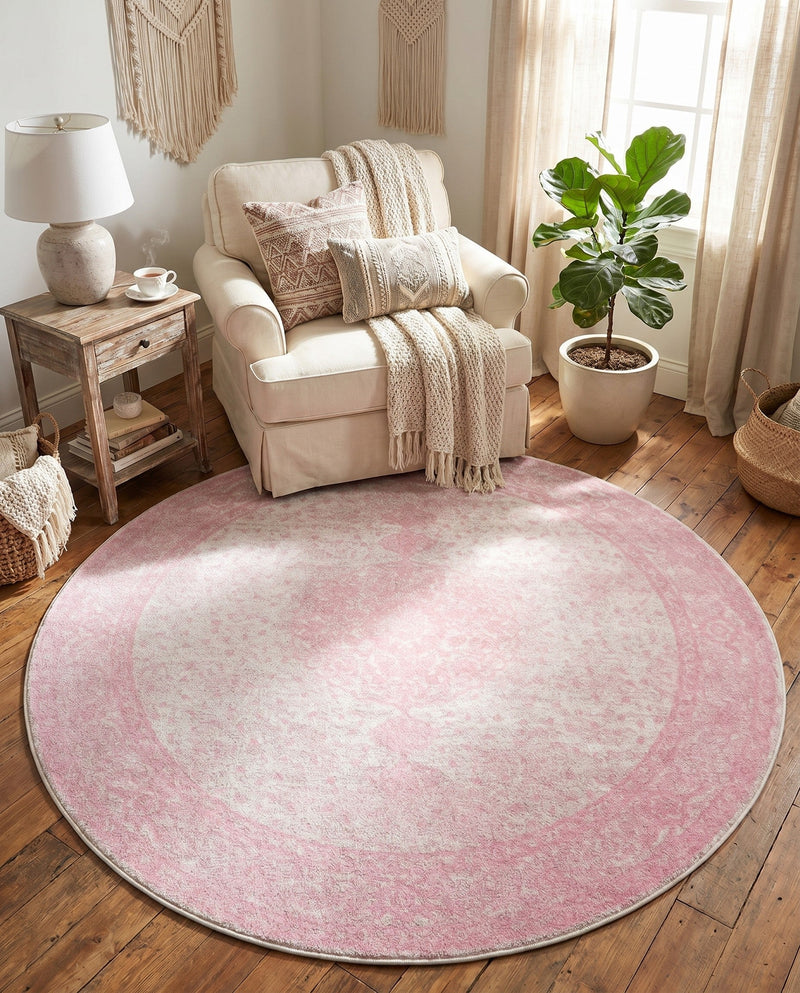 Dover Terrace Collection Area Rug - Marina (Pink) Round Pink  lifestyle 46