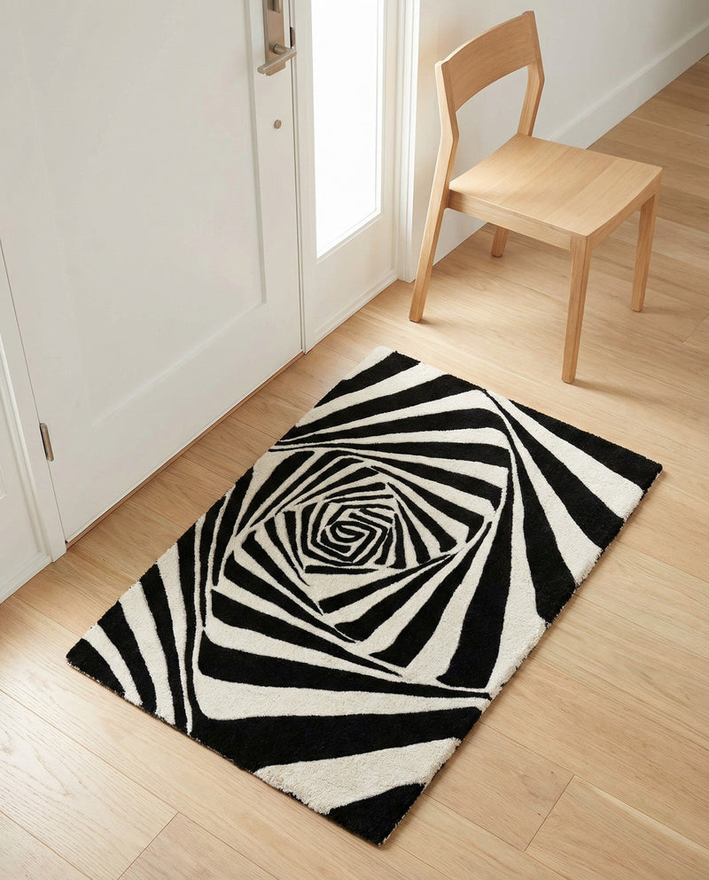 Cyclone Wool Collection Area Rug -  Twister Rectangle Black and White  lifestyle 22