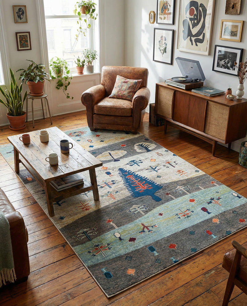 Colorburst Oasis Collection Area Rug -  Mosaic Rectangle Ivory Gray Blue  lifestyle 24