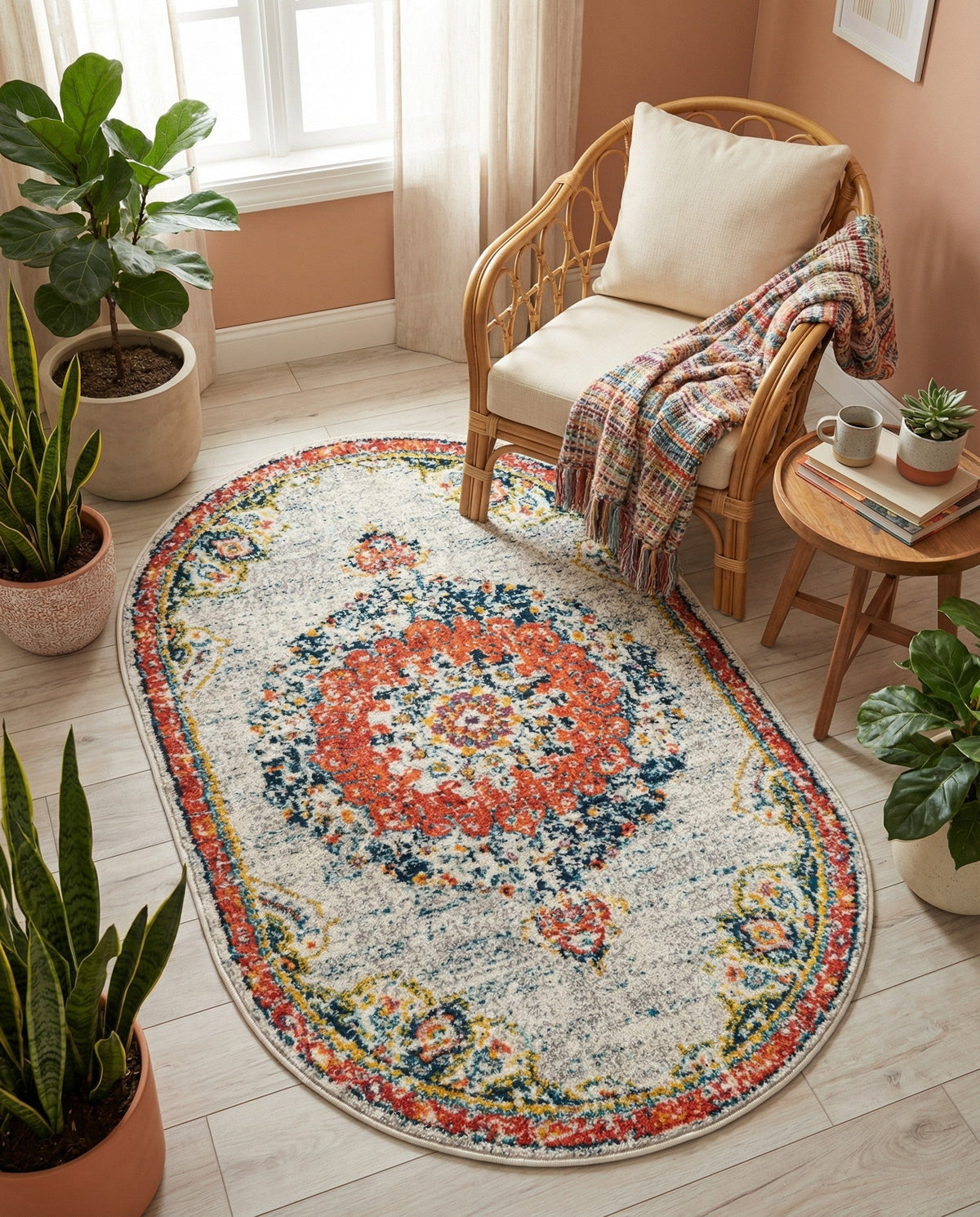 Brighton Terrace Collection Area Rug - Hove (Ivory) Oval Ivory  lifestyle 98