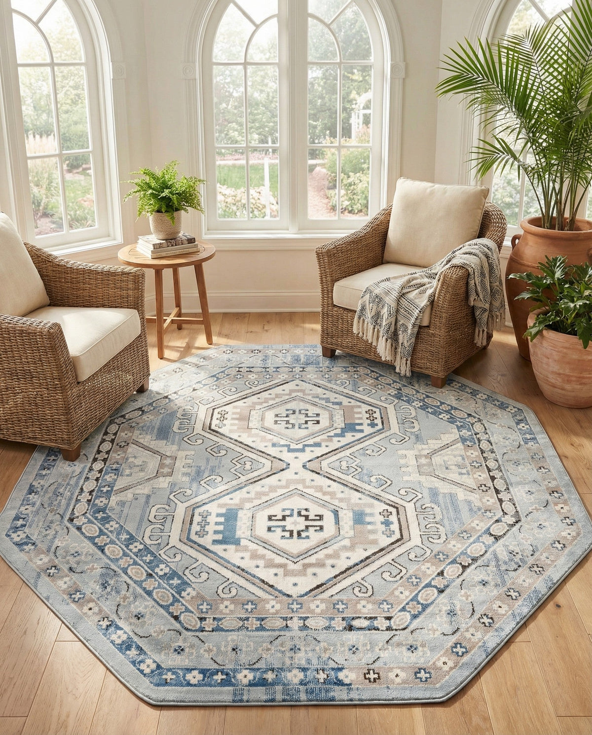 Savannah Elegance Collection Area Rug -  Tybee (Aqua Blue) Octagon Aqua Blue  lifestyle 71