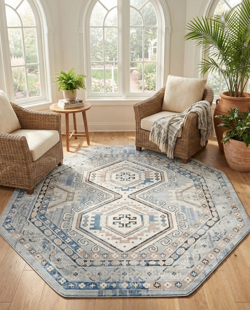 Savannah Elegance Collection Area Rug -  Tybee (Aqua Blue) Octagon Aqua Blue  lifestyle 71