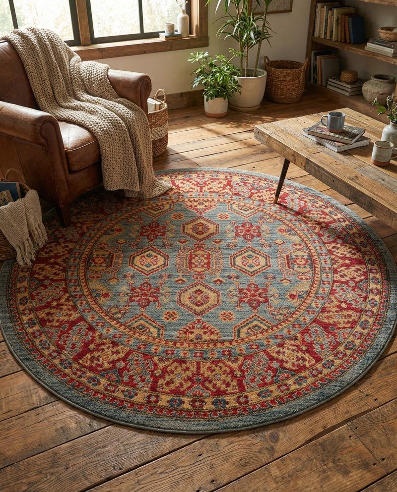 Persian Elegance Collection Area Rug -  Nain Round Light Blue  lifestyle 58
