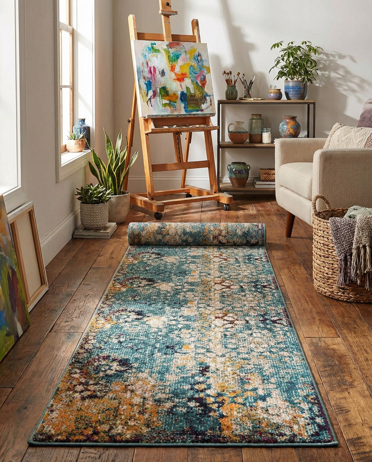 Venetian Tapestry Collection Area Rug - Murano Runner Blue  lifestyle 144