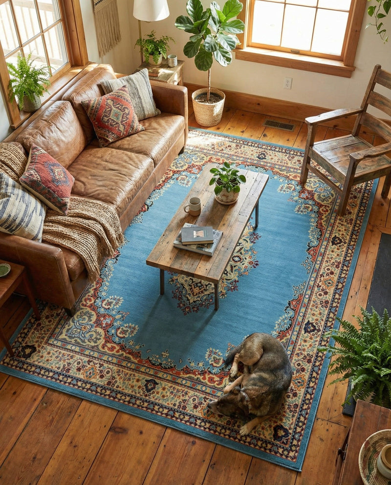 Tabriz Tapestry Collection Area Rug - Azerbaijan (Light Blue) Rectangle Light Blue  lifestyle 5