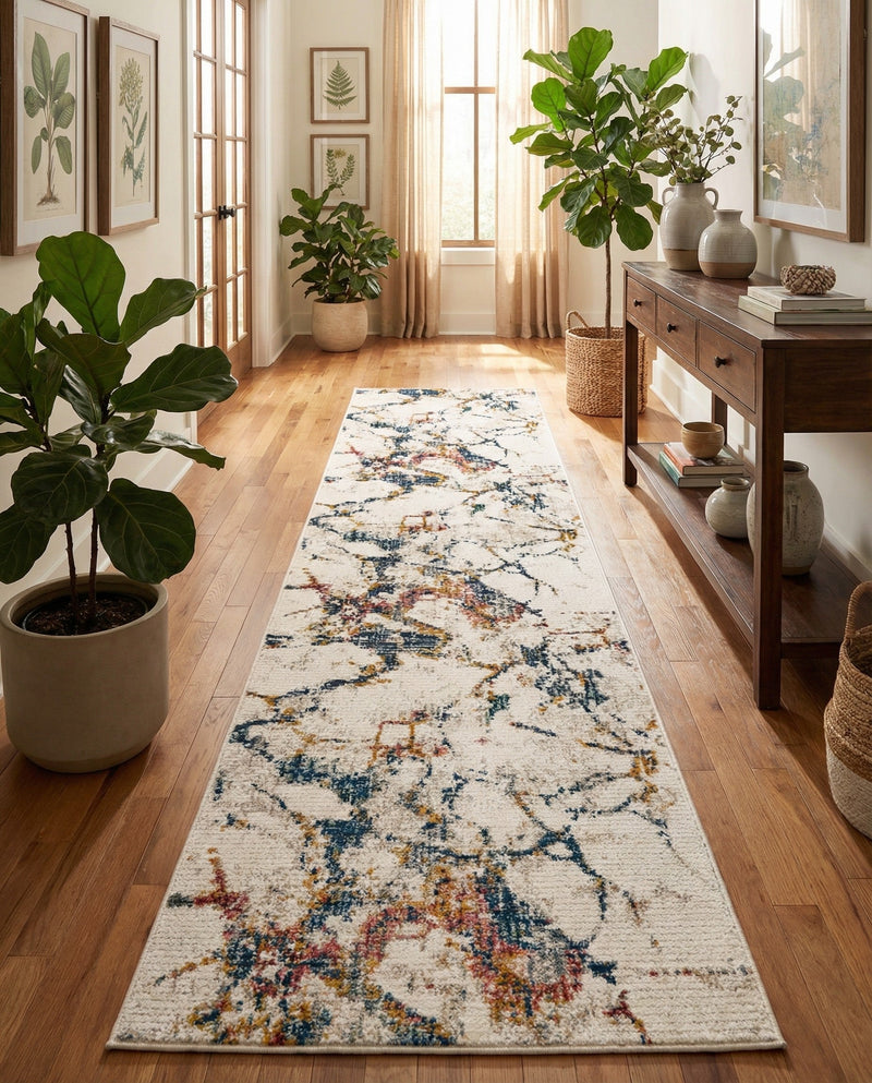 Jewel Oasis Collection Area Rug -  Opaline Runner White Navy  lifestyle 52