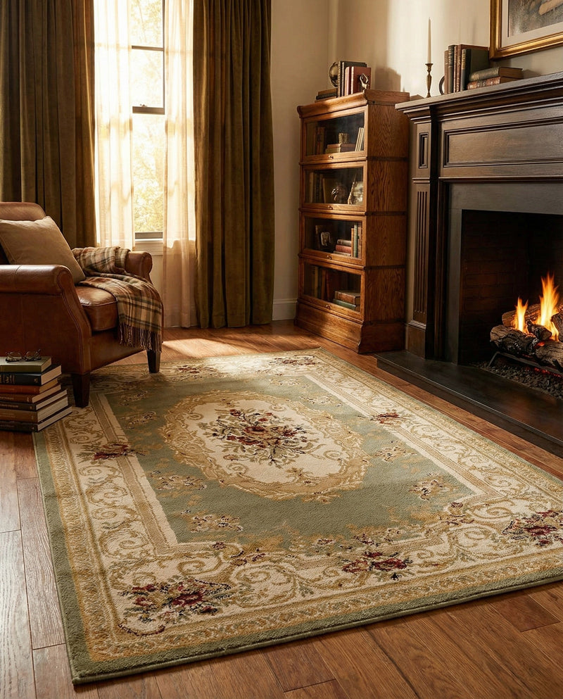 Versailles Elegance Collection Area Rug -  Louveciennes (Green) Rectangle Green  lifestyle 18