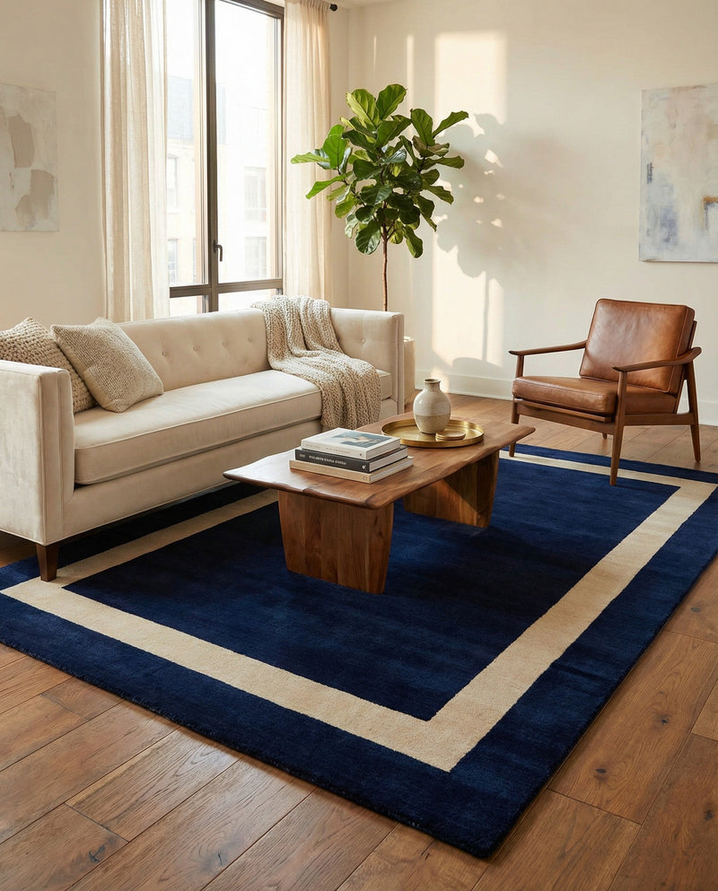 Savannah Borders Wool Collection Area Rug - Chatham Rectangle Cobalt Blue  lifestyle 17
