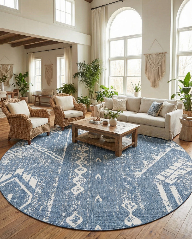 Desert Nomad Terrace Collection Area Rug - Sahara (Blue) Round Blue  lifestyle 72