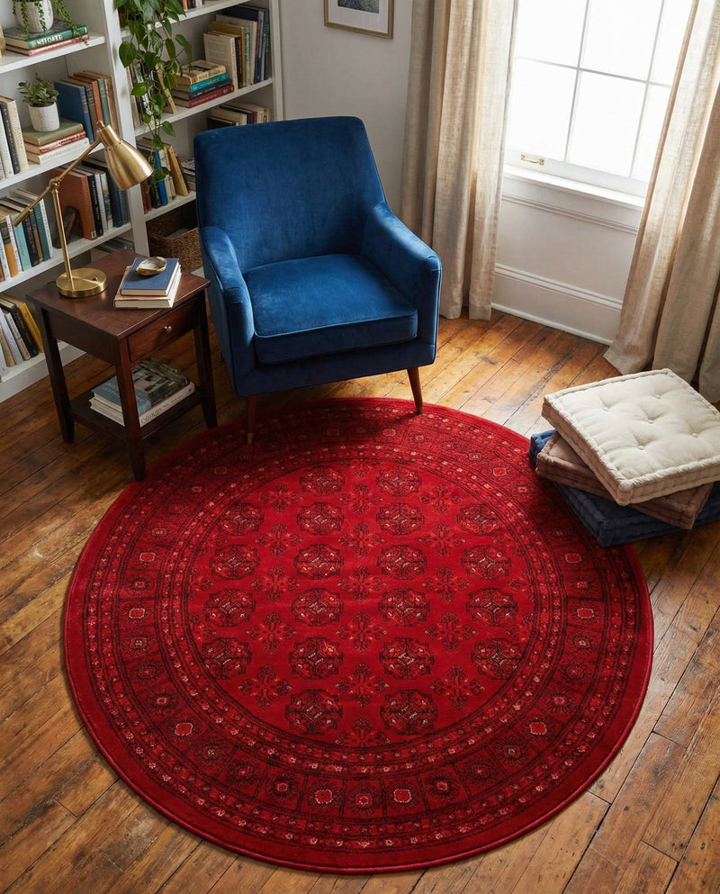 Samarkand Elegance Collection Area Rug -  Konye-Urgench Round Red  lifestyle 75
