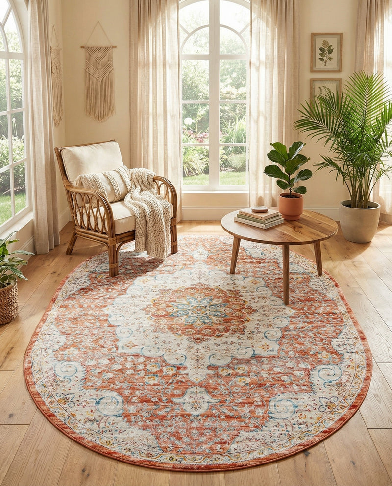 Coastal Haven Collection Area Rug - Seabreeze (Red) Oval Red  lifestyle 77