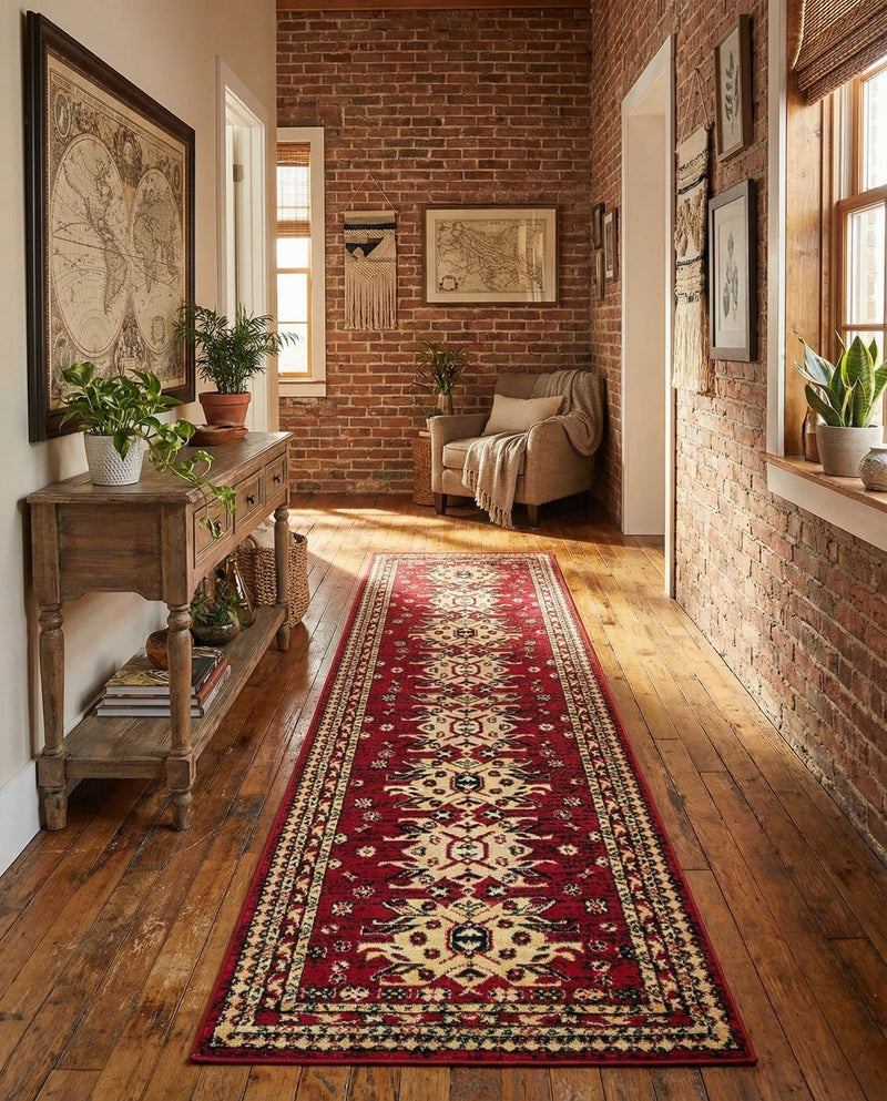 Tabriz Tapestries Collection Area Rug - Azerbaijan (Red) Runner Red  lifestyle 46