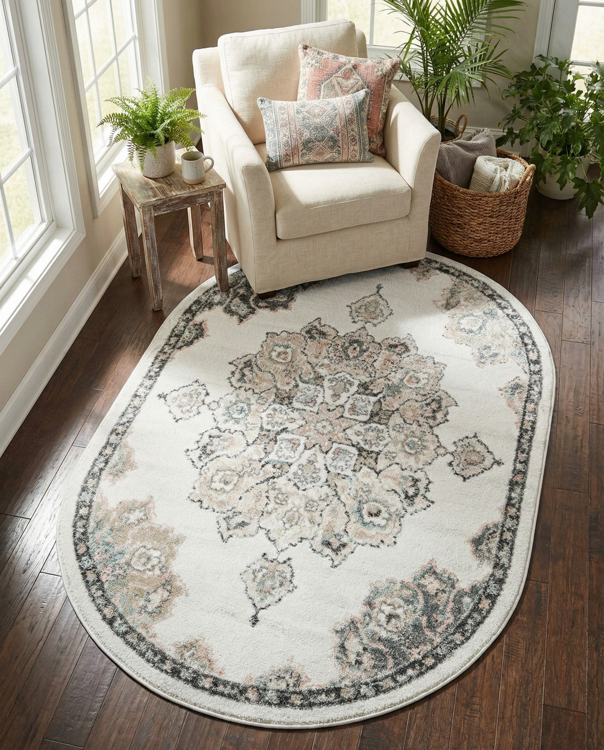 Beverly Grove Collection Area Rug - Melrose (Ivory) Oval Ivory  lifestyle 66