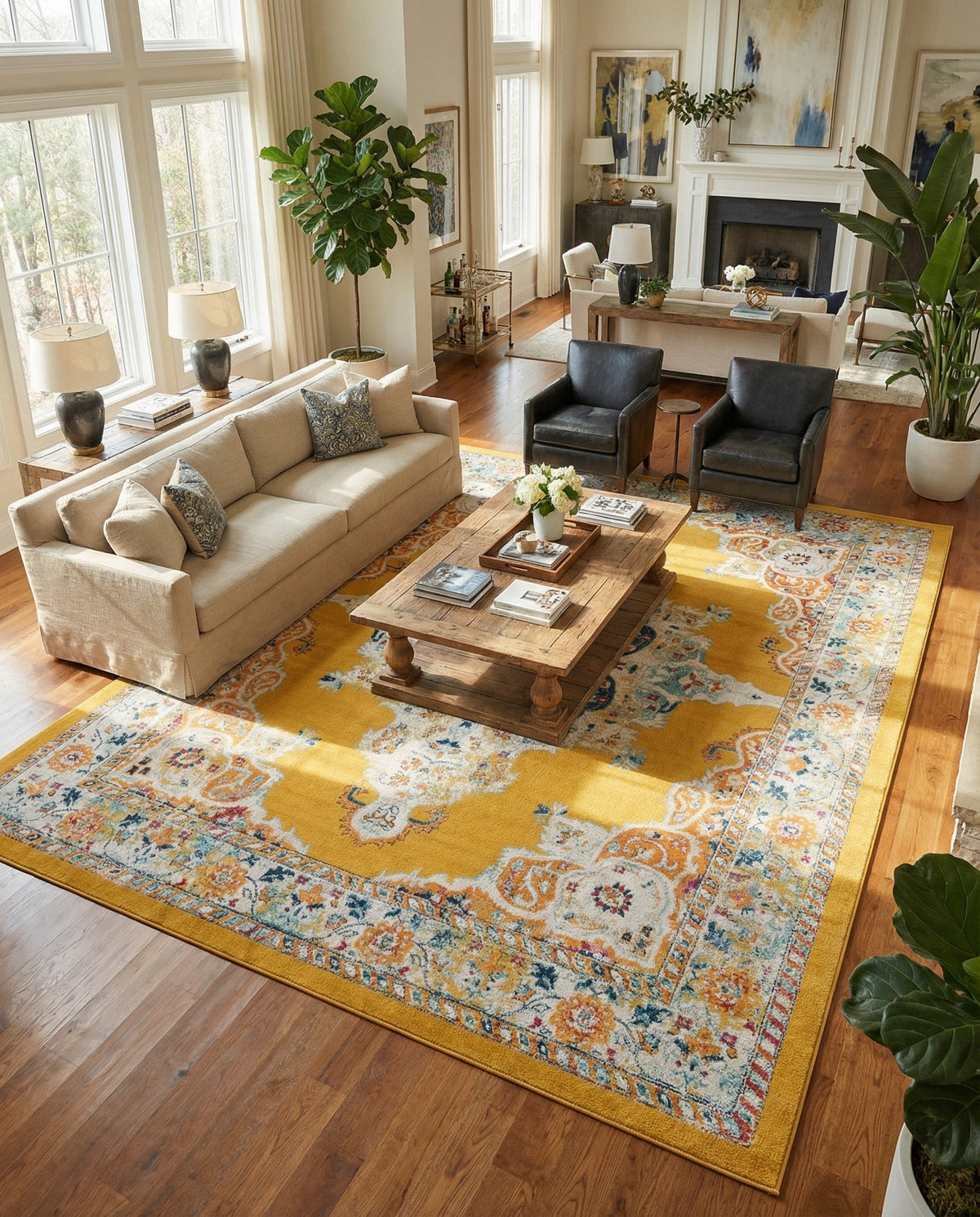 Beverly Grove Collection Area Rug -  Fairfax (Yellow) Rectangle Yellow  lifestyle 28
