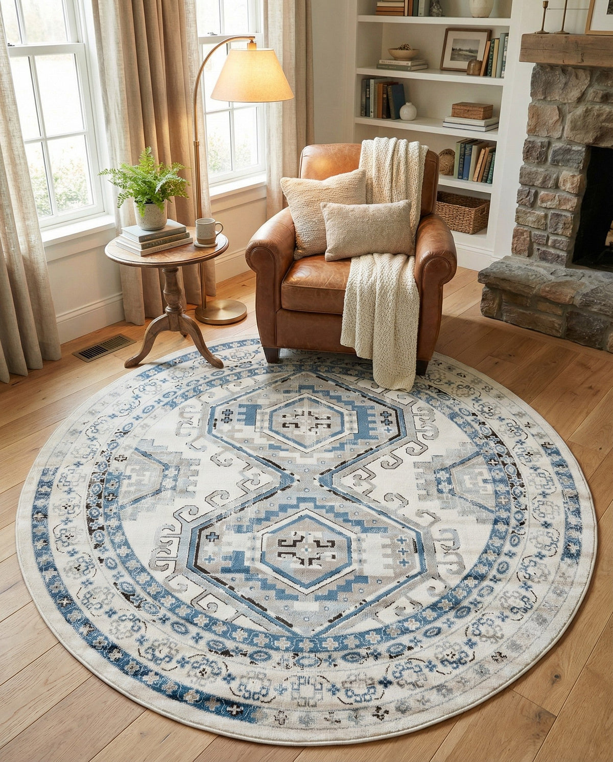 Savannah Elegance Collection Area Rug -  Tybee (Ivory Aqua) Round Ivory Aqua  lifestyle 84