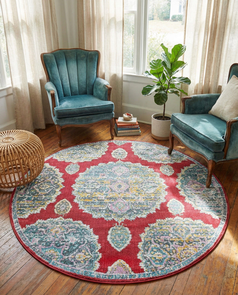 Arcadia Rugs Collection Area Rug -  Atlantis (Red) Round Red  lifestyle 52