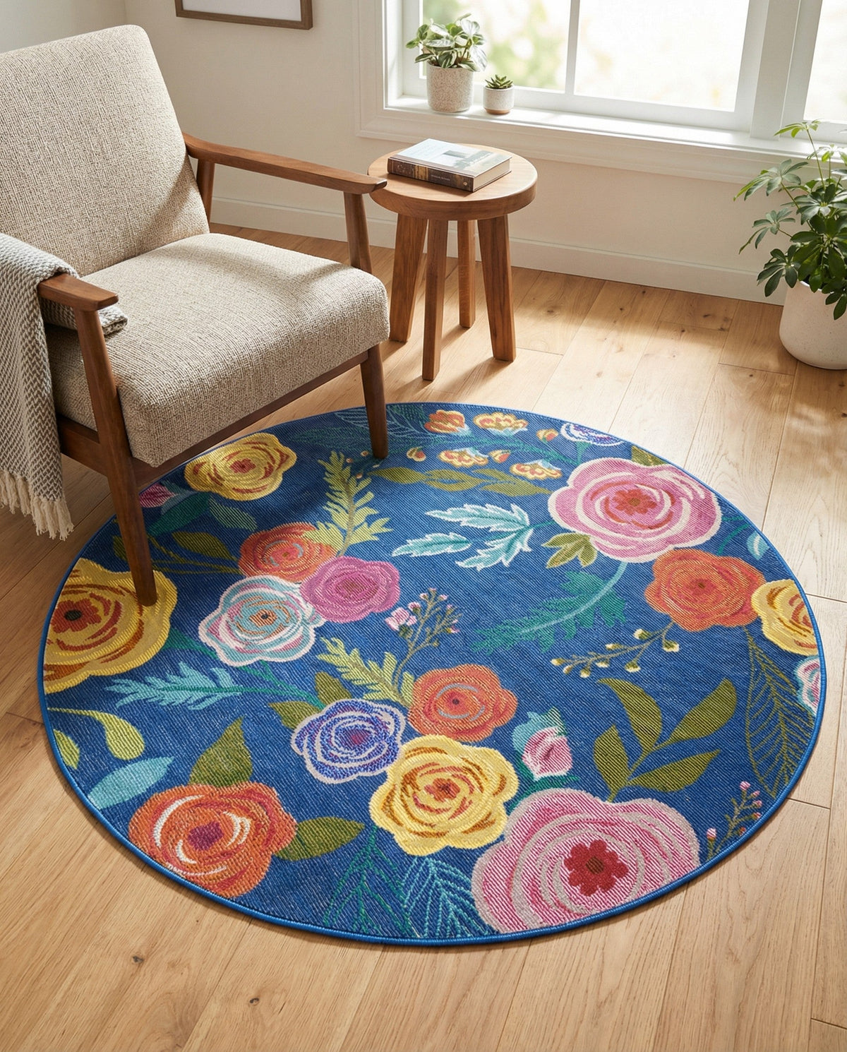 Meadow Breeze Collection Area Rug -  Petal Round Blue  lifestyle 103