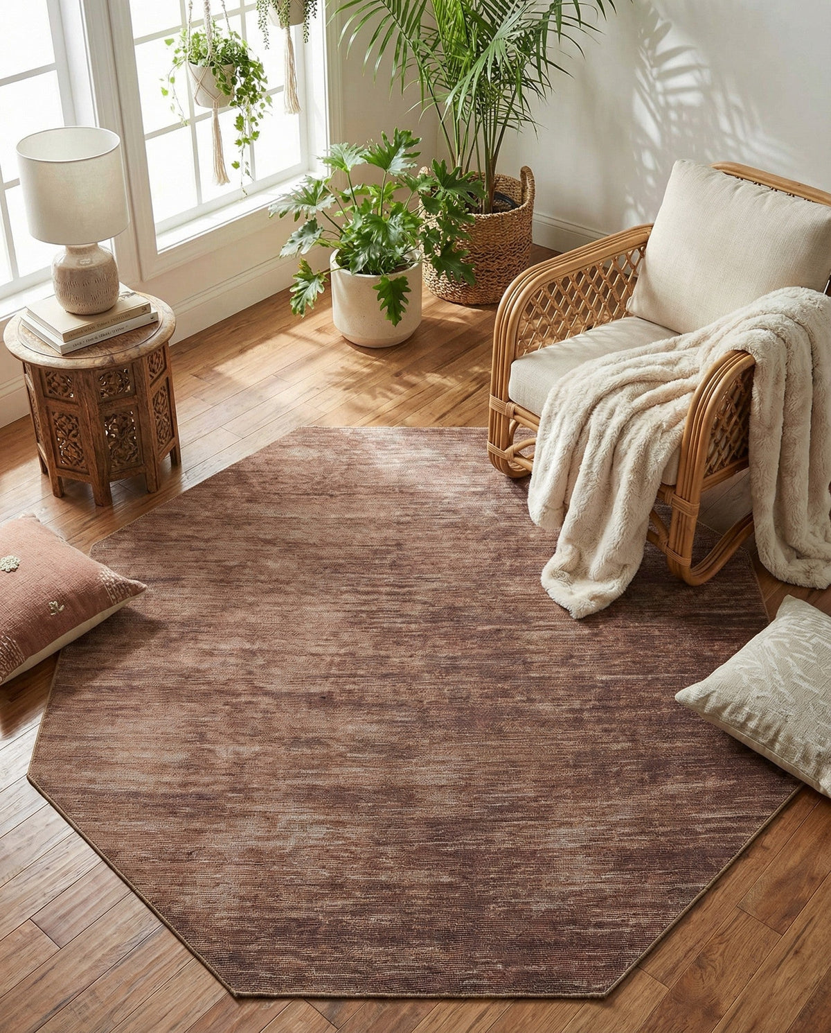 Sahara Essence Collection Area Rug - Oasis (Brown) Octagon Brown  lifestyle 87