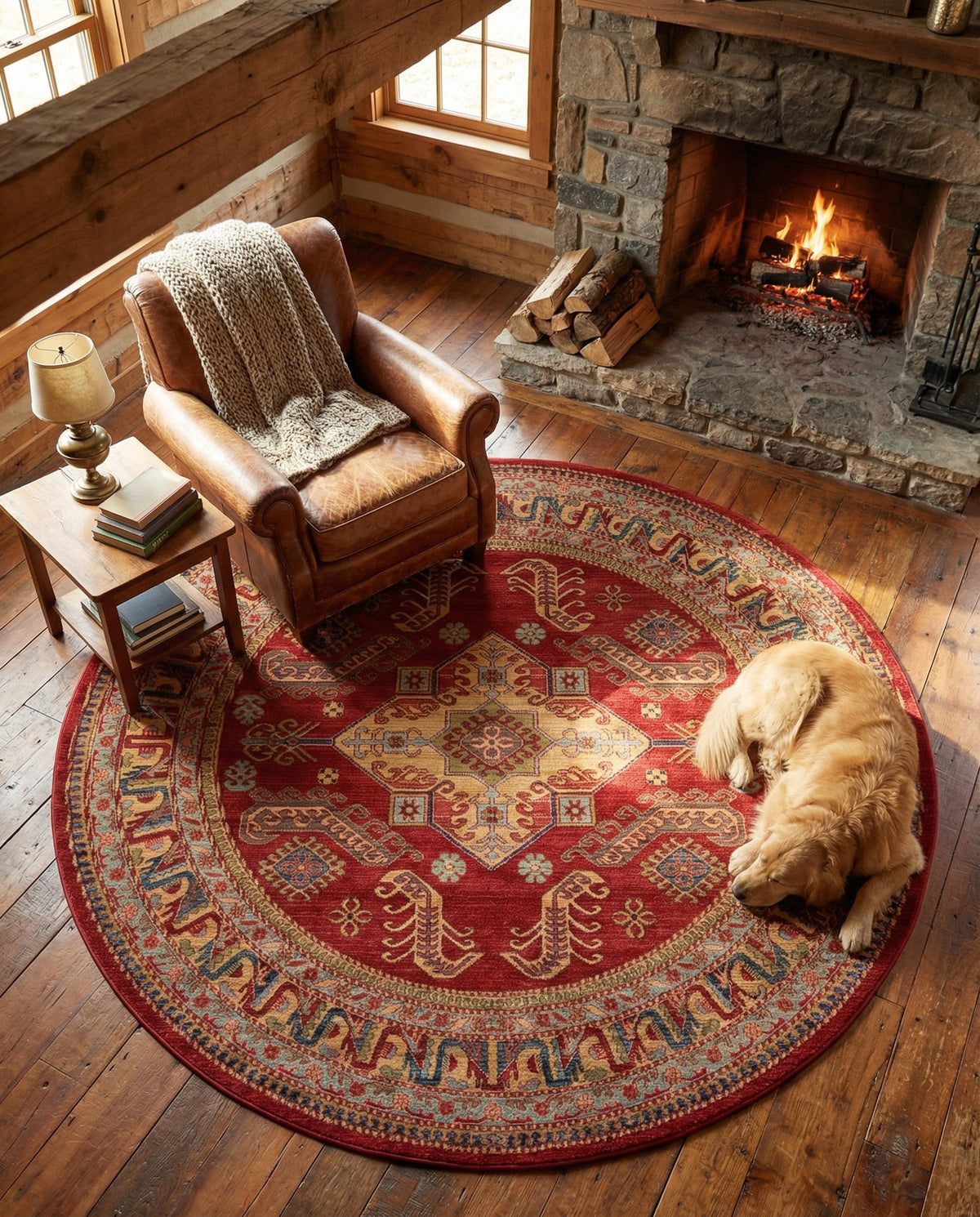 Persian Elegance Collection Area Rug -  Ardabil Round Red  lifestyle 24