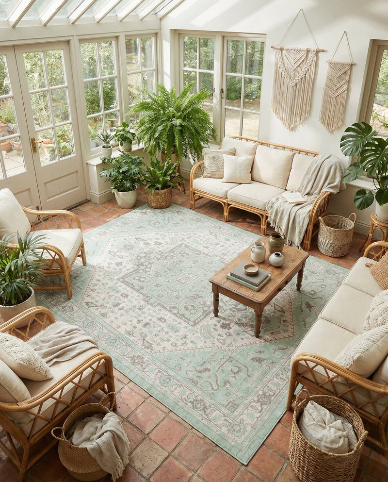 Savannah Series Collection Area Rug - Charleston (Mint) Rectangle Mint  lifestyle 17