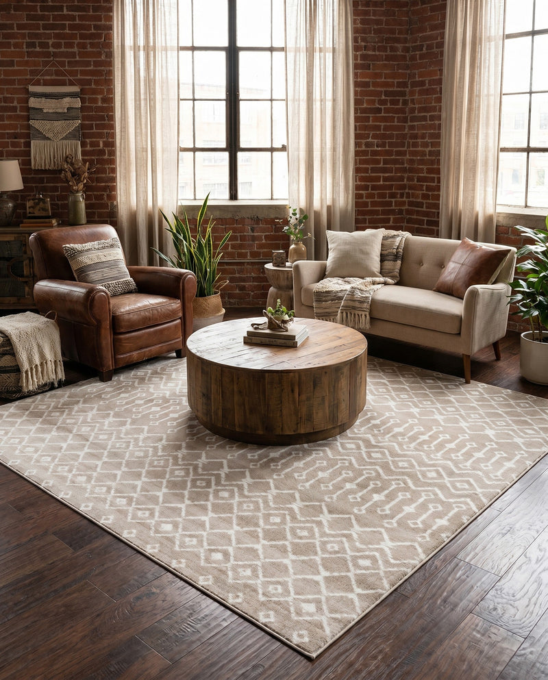 Marrakech Lattice Collection Area Rug - Medina (Beige) Square Beige  lifestyle 45