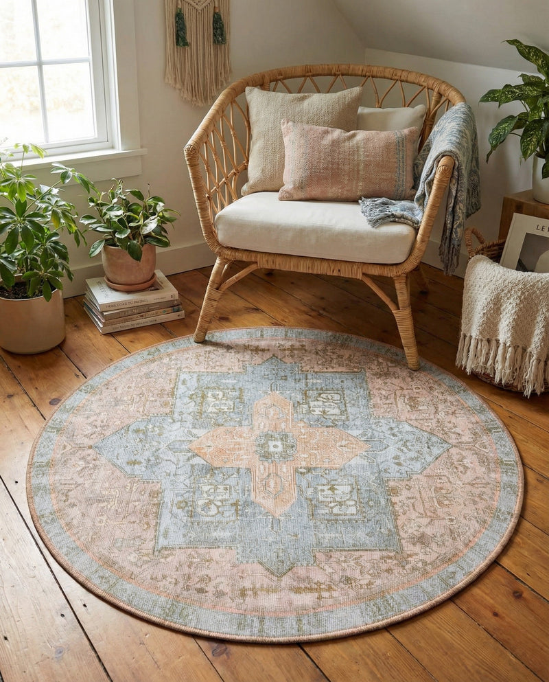 Heritage Elegance Collection Area Rug -  Windsor (Light Brown) Round Light Brown  lifestyle 39