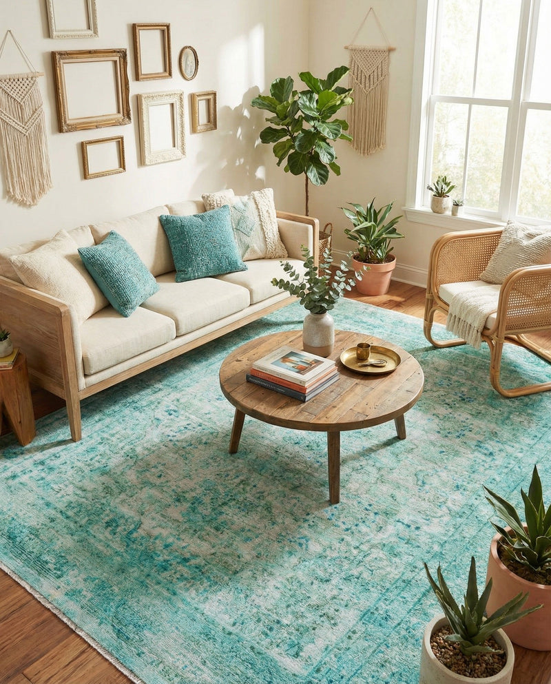 Bazaar Chic Collection Area Rug -  Taza Rectangle Turquoise  lifestyle 19