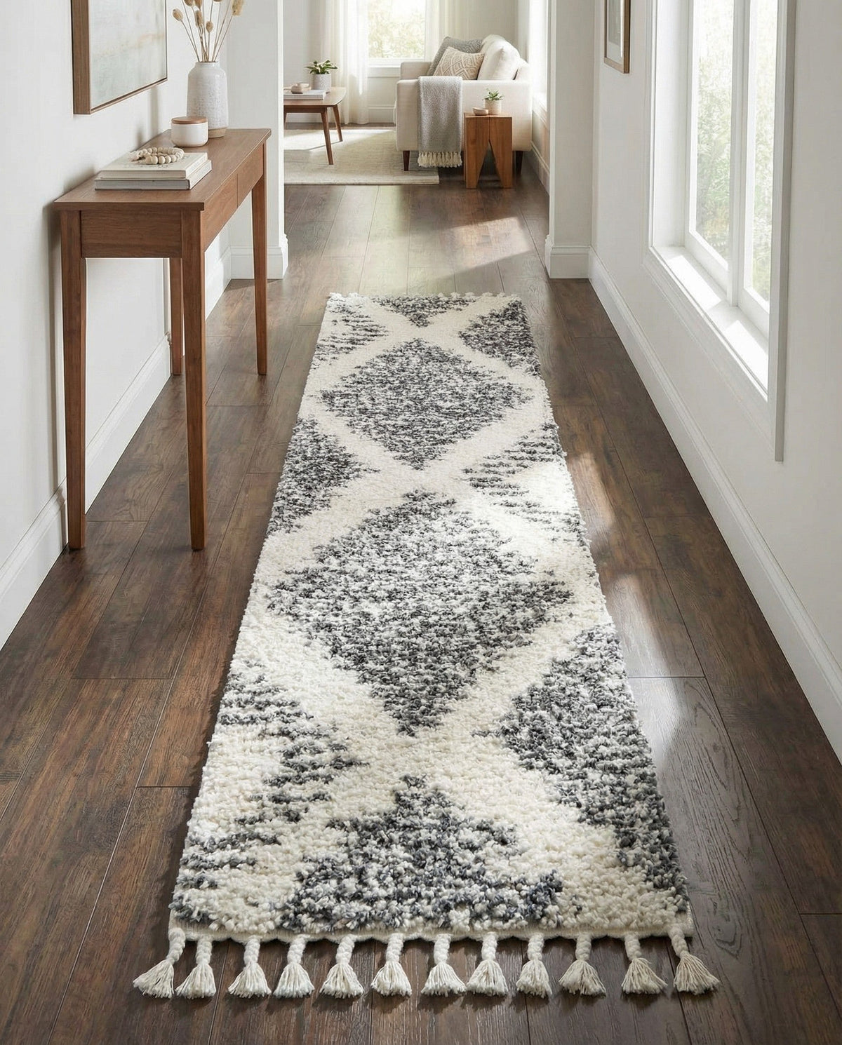 Tranquil Tides Shag Collection Area Rug -  Azure Runner White  lifestyle 182