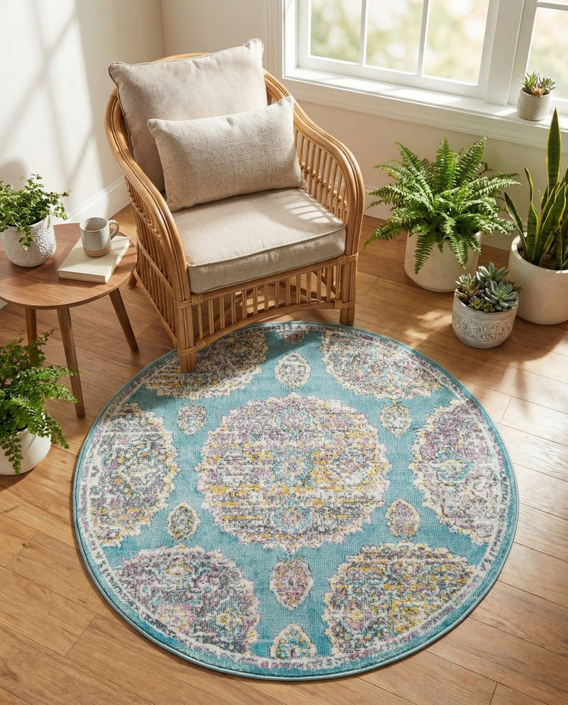 Arcadia Rugs Collection Area Rug -  Atlantis (Blue) Round Blue  lifestyle 63