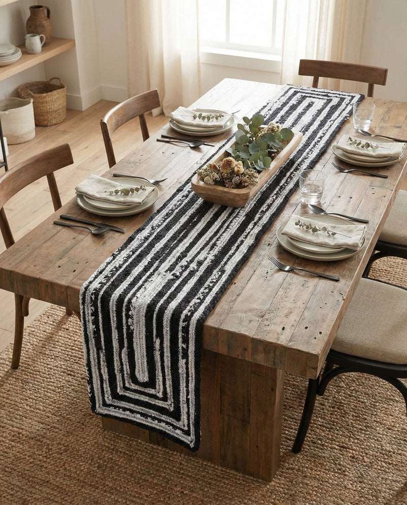 Woven Udaipur Collection Area Rug - Jaipur Table Runner Black and White  lifestyle 65