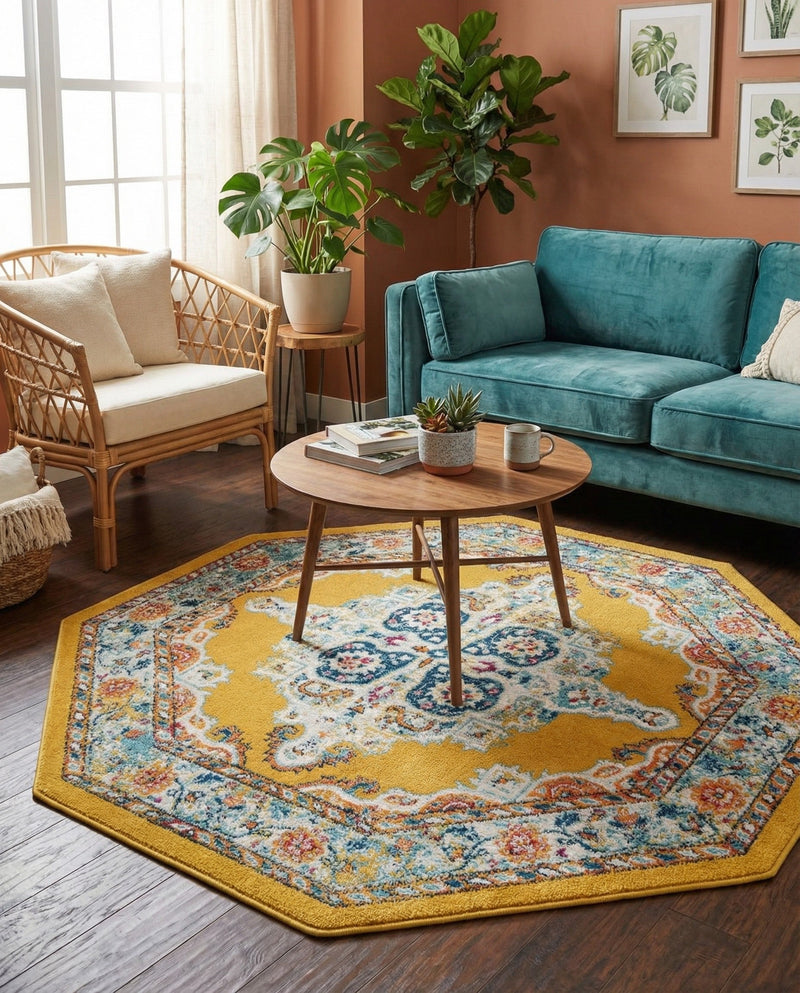 Beverly Grove Collection Area Rug -  Fairfax (Yellow) Octagon Yellow  lifestyle 72