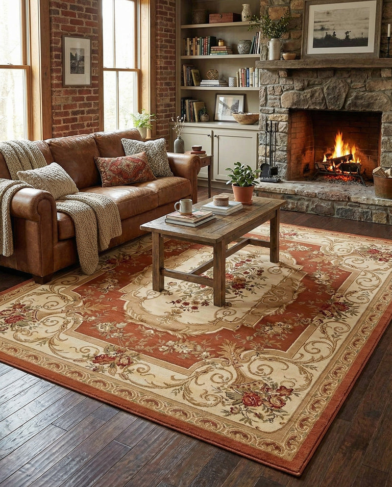 Versailles Elegance Collection Area Rug -  Louveciennes (Brick Red) Rectangle Brick Red  lifestyle 20
