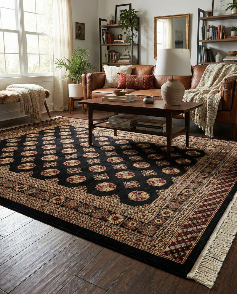 Samarkand Elegance Collection Area Rug -  Margilan (Black) Rectangle Black  lifestyle 19