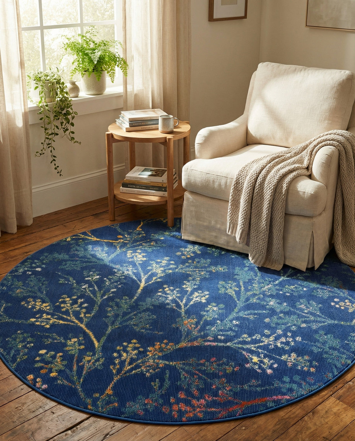Meadow Breeze Collection Area Rug -  Sunbeam Round Blue  lifestyle 52